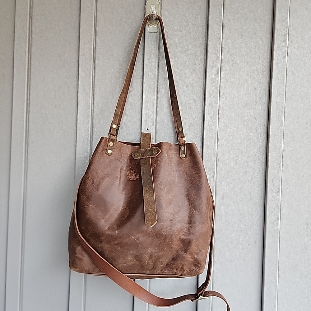 In Blue Handmade from NC Brown Distressed Leather Tote Shoulder Bag Purse